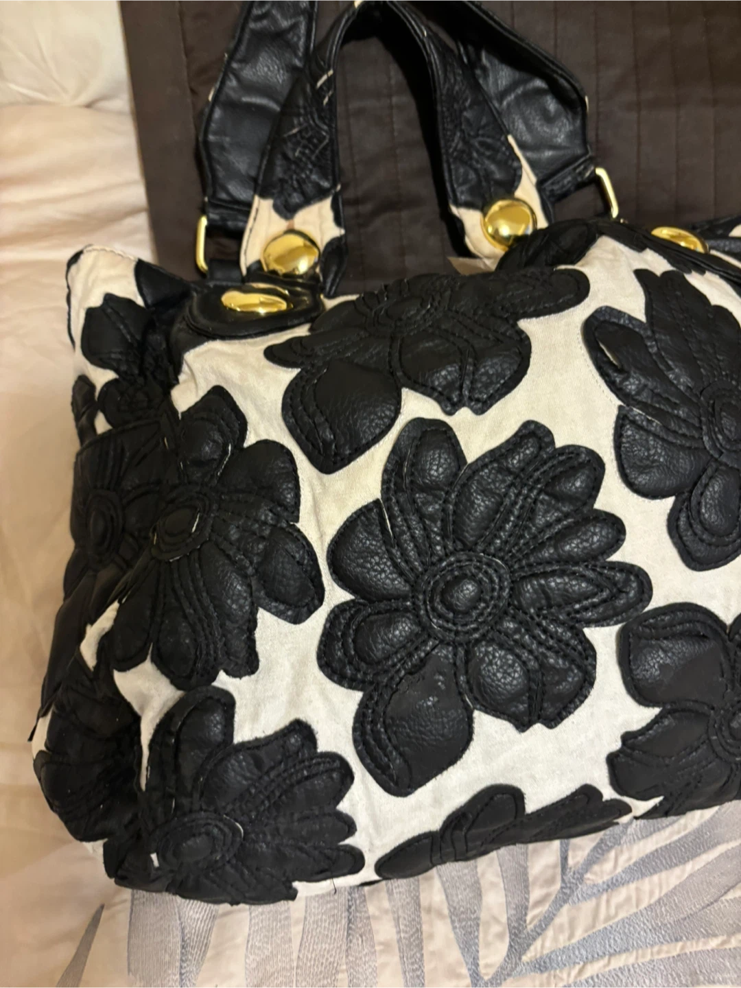 Black and White Floral Tote Bag - photo 2