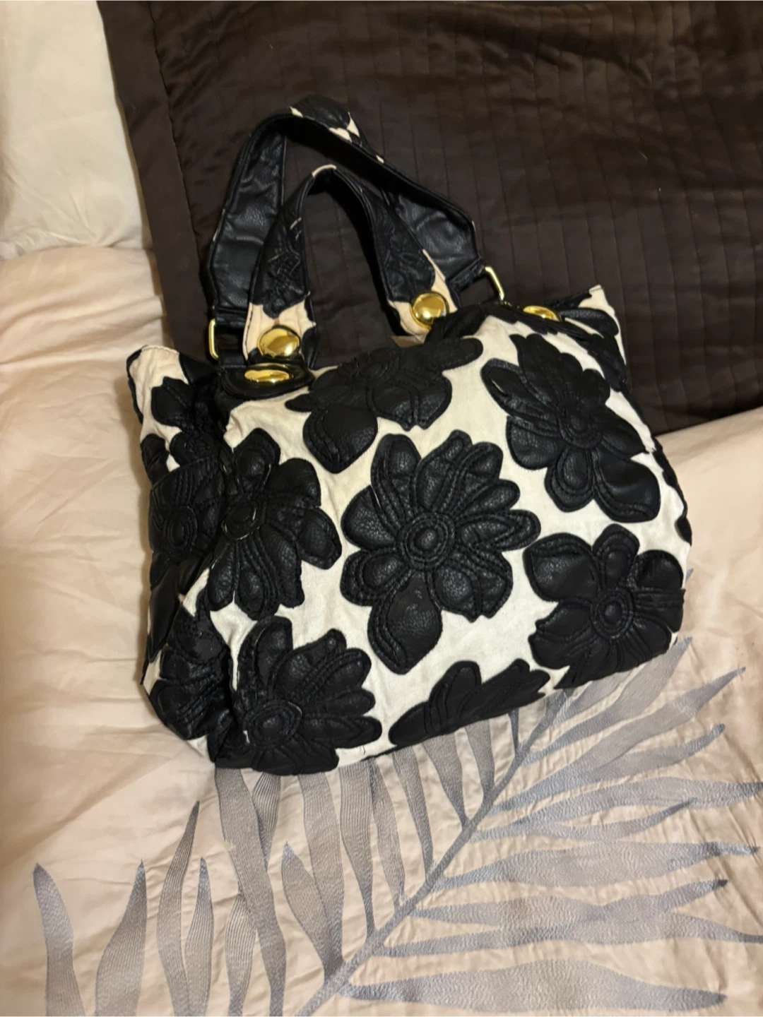Black and White Floral Tote Bag
