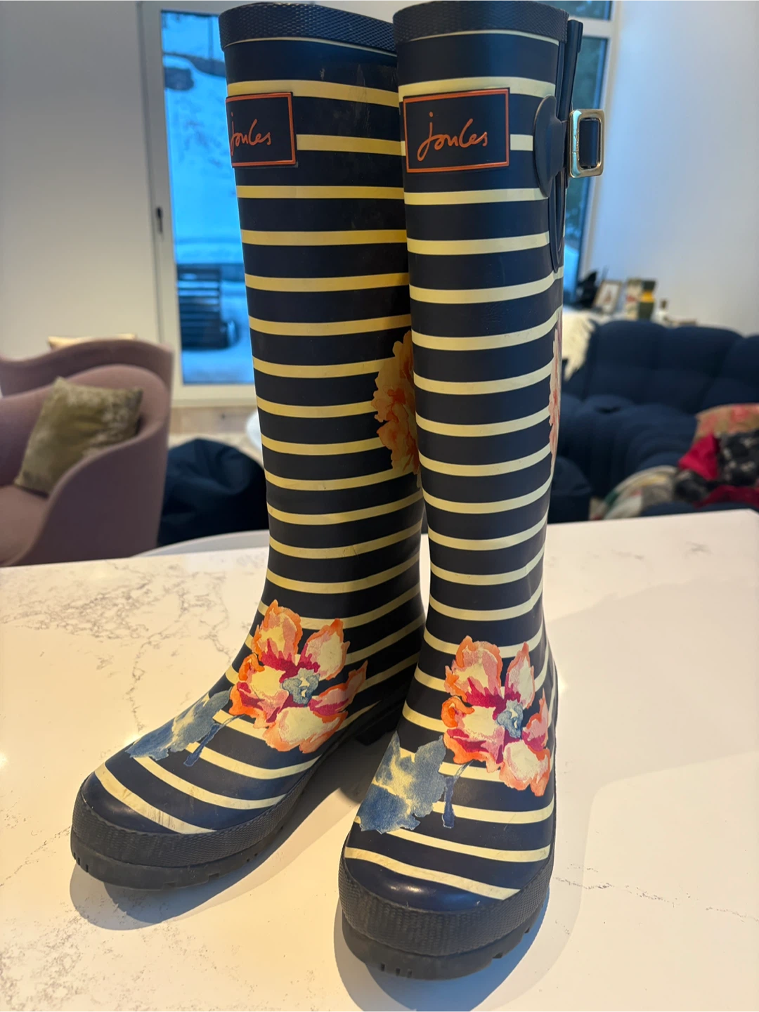 Joules Rain Boots Floral Striped Size US 6