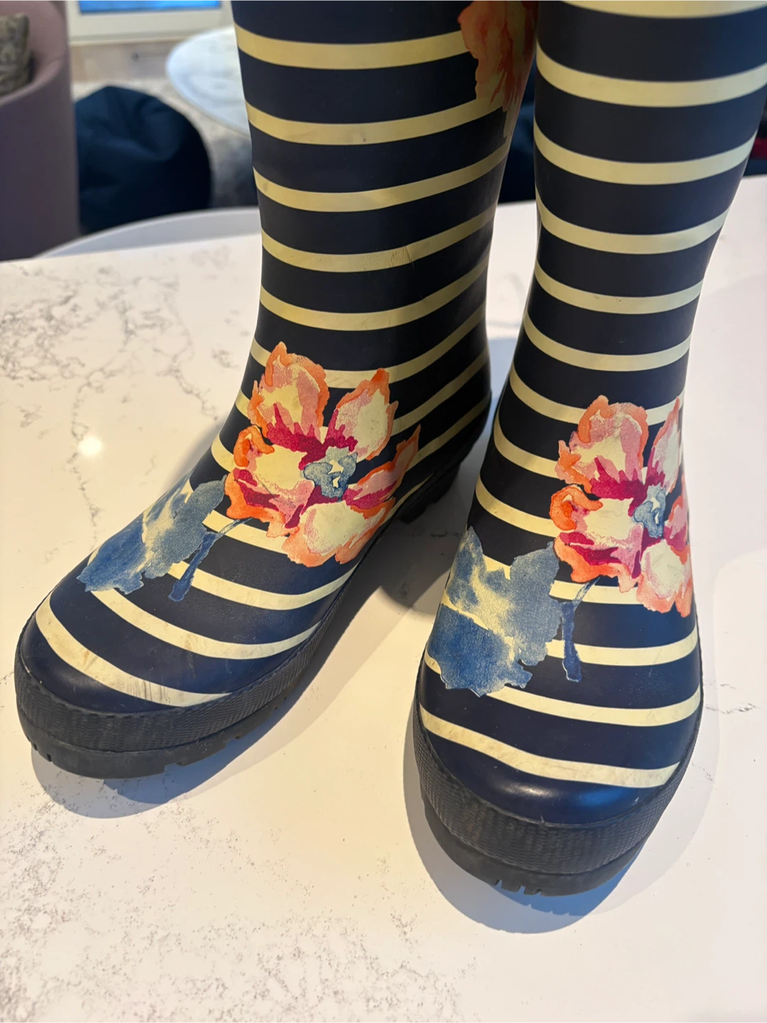 Joules Rain Boots Floral Striped Size US 6 - photo 3
