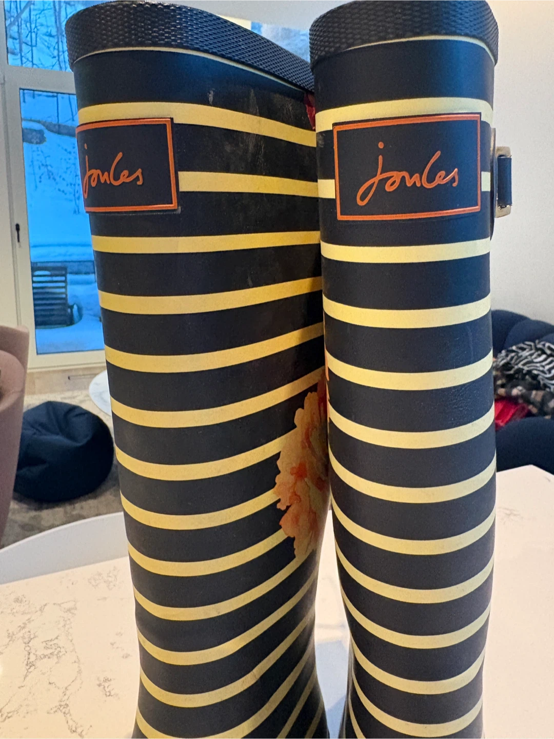 Joules Rain Boots Floral Striped Size US 6 - photo 2