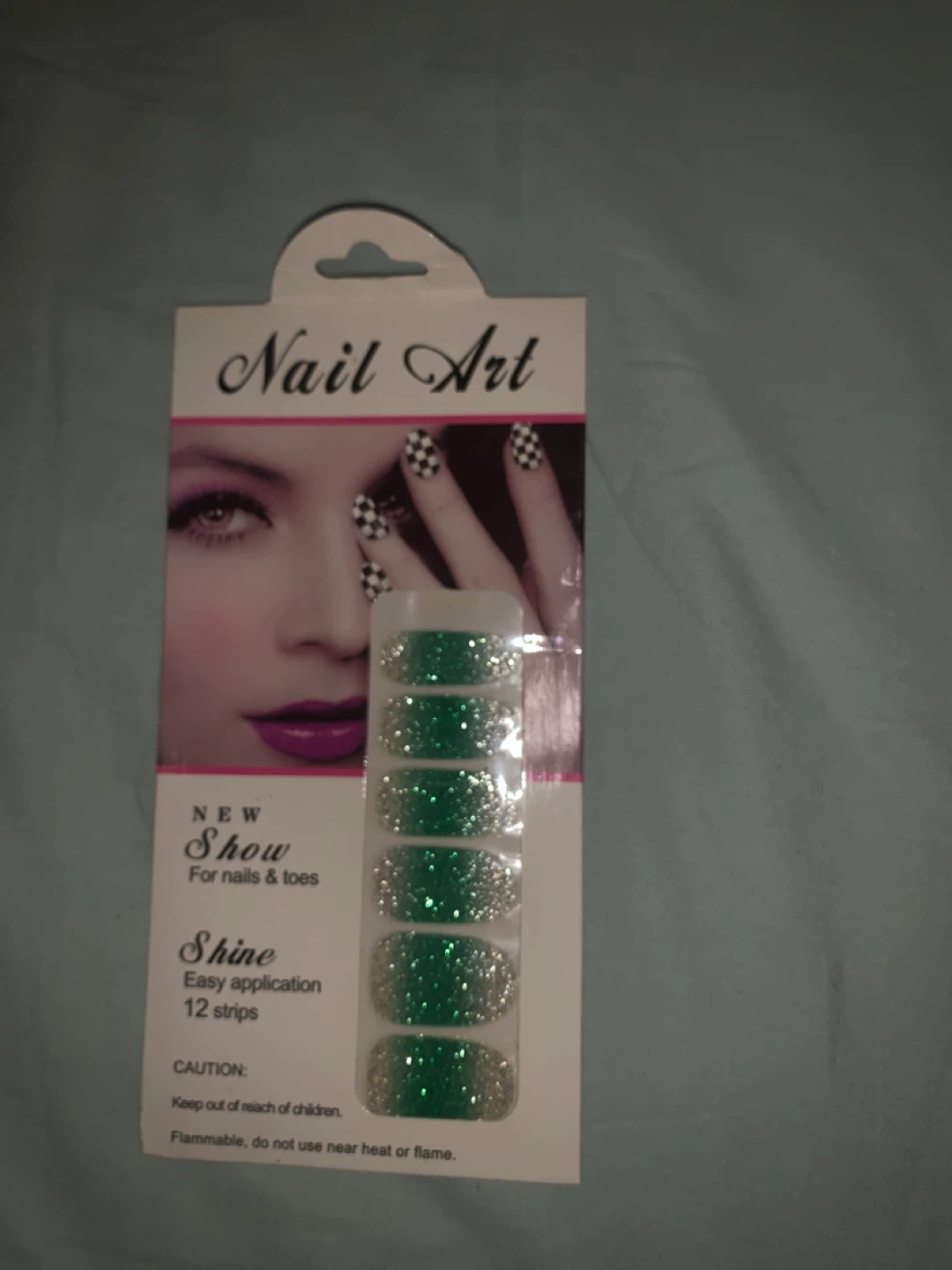 New Show Nail Art Strips Glitter Green & Silver