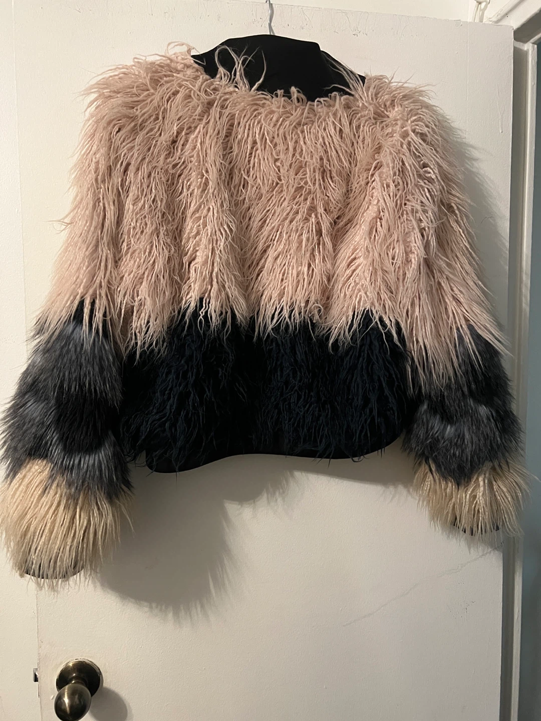 Shaggy Faux Fur Jacket - Pink, Navy, Tan - photo 2