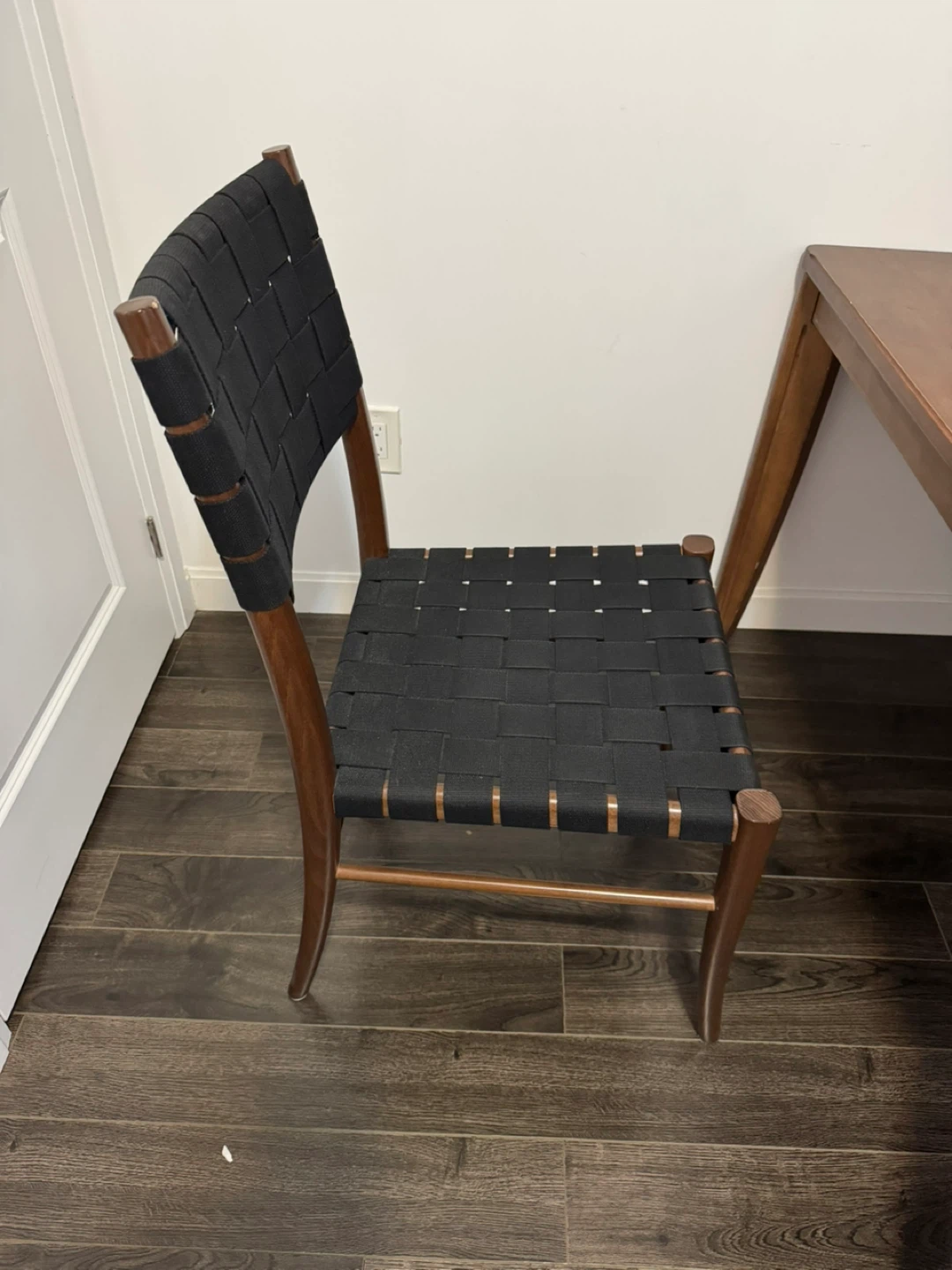 Black Woven Seat Dining Chair with Wooden Frame