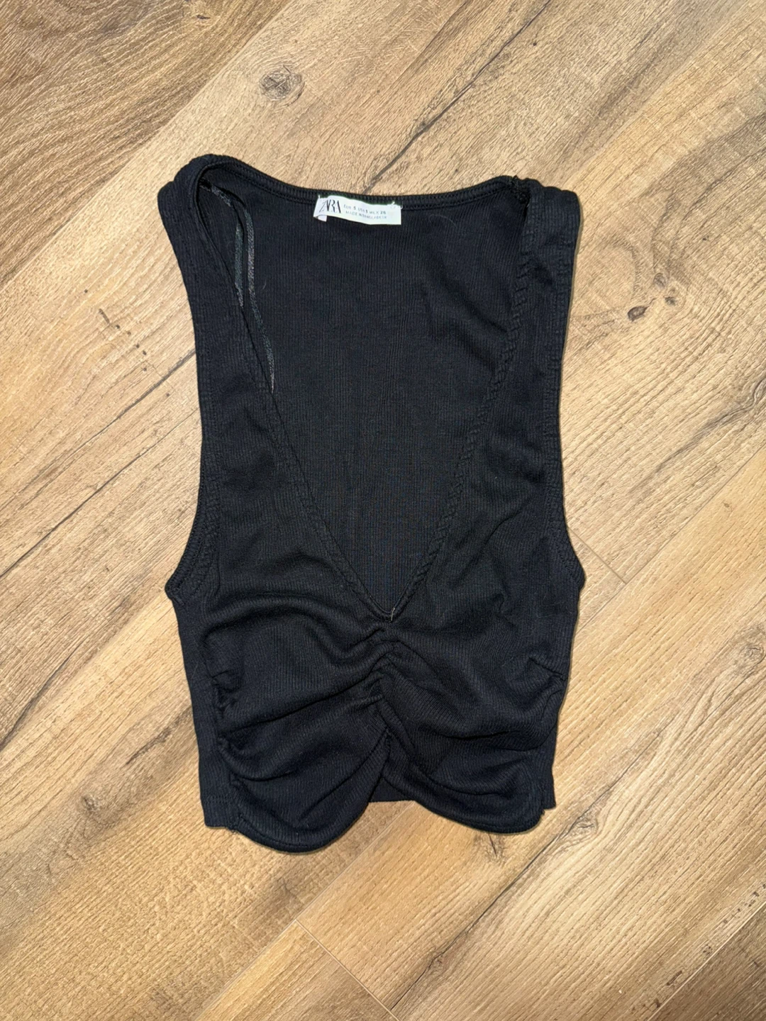 Black Zara Ruched V-Neck Tank Top