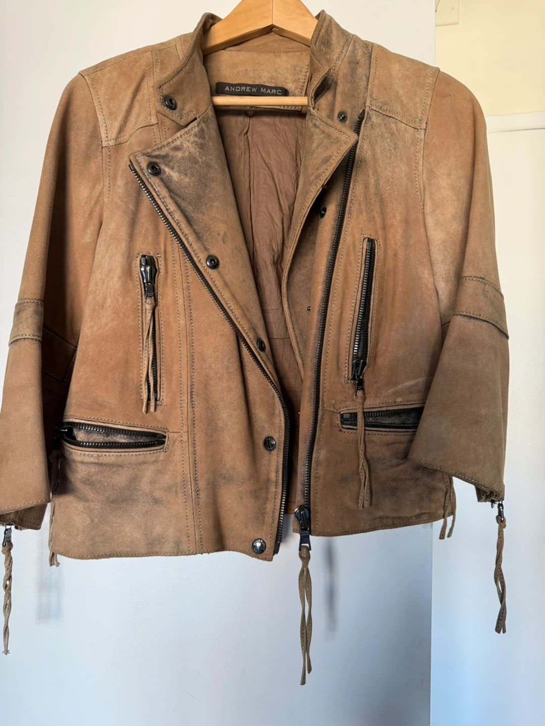Andrew Marc Brown Suede Moto Jacket