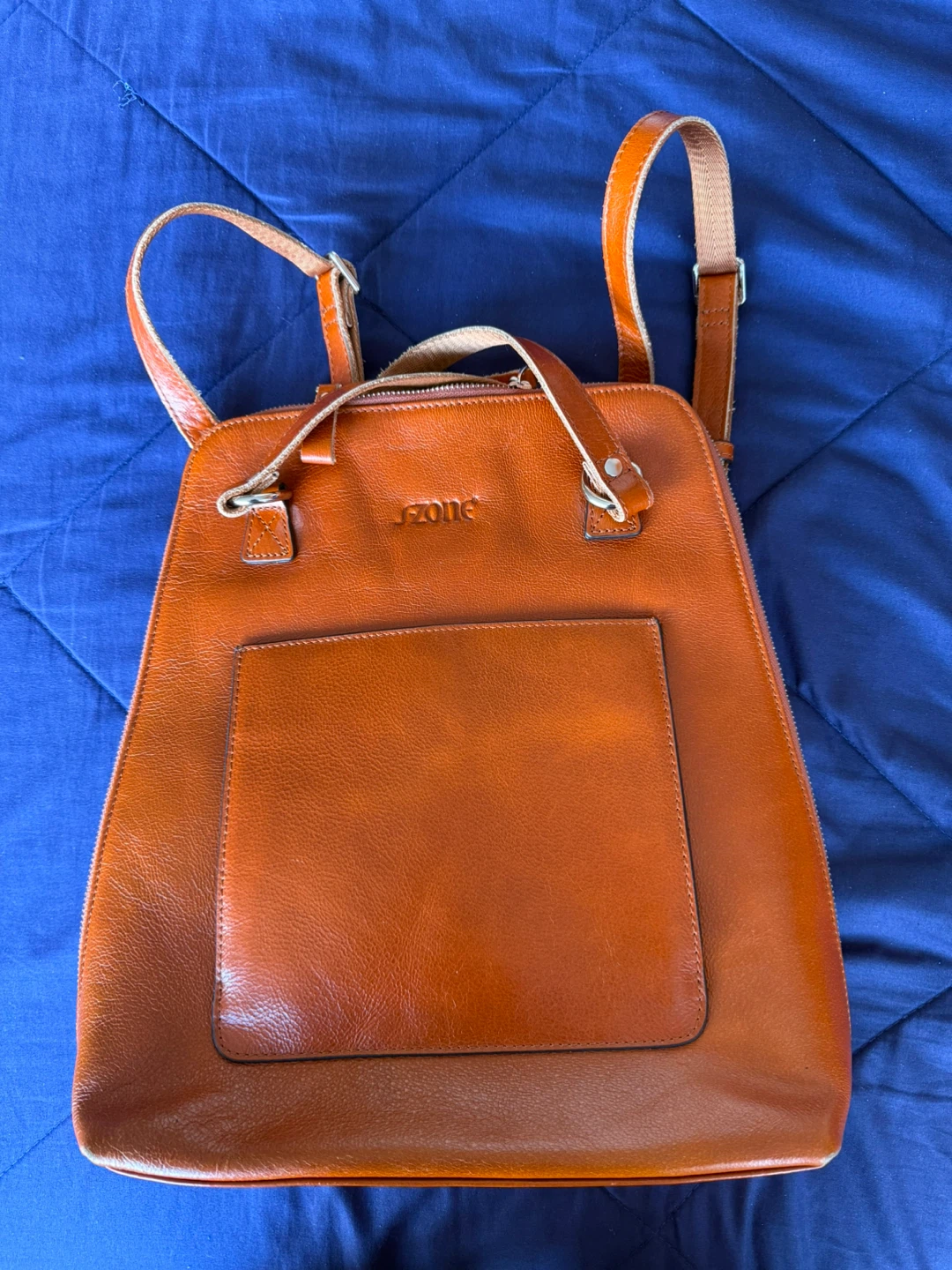 IsZone Brown Leather Backpack/Purse