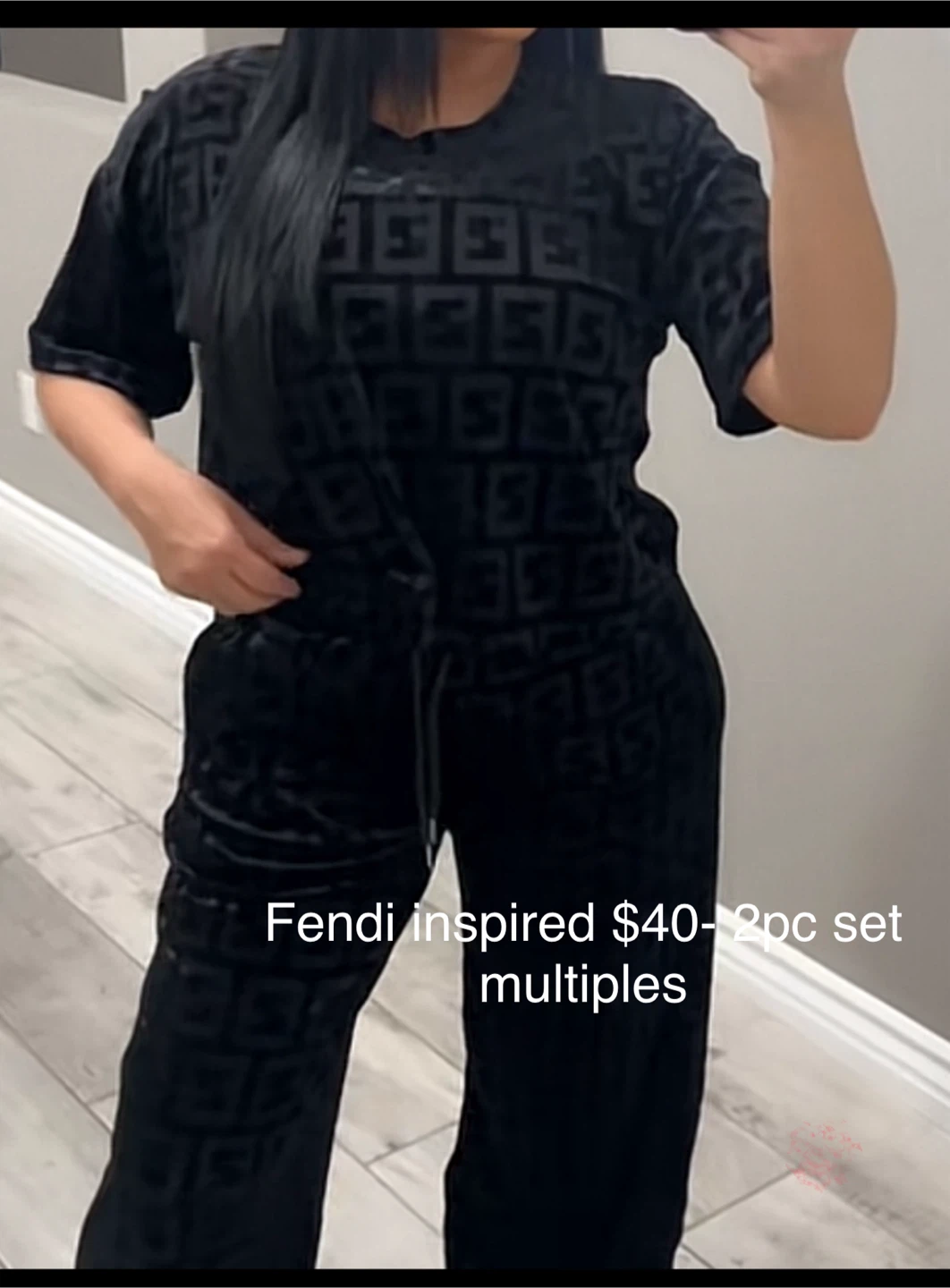 Fendi Inspired Black Velour Tracksuit Set