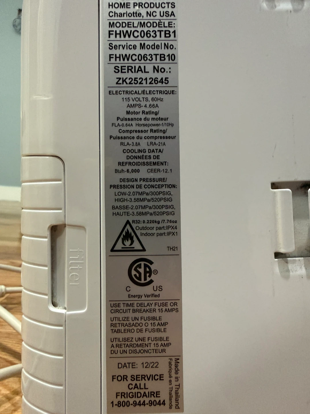 Frigidaire FHWC063TB1 Window AC - photo 3