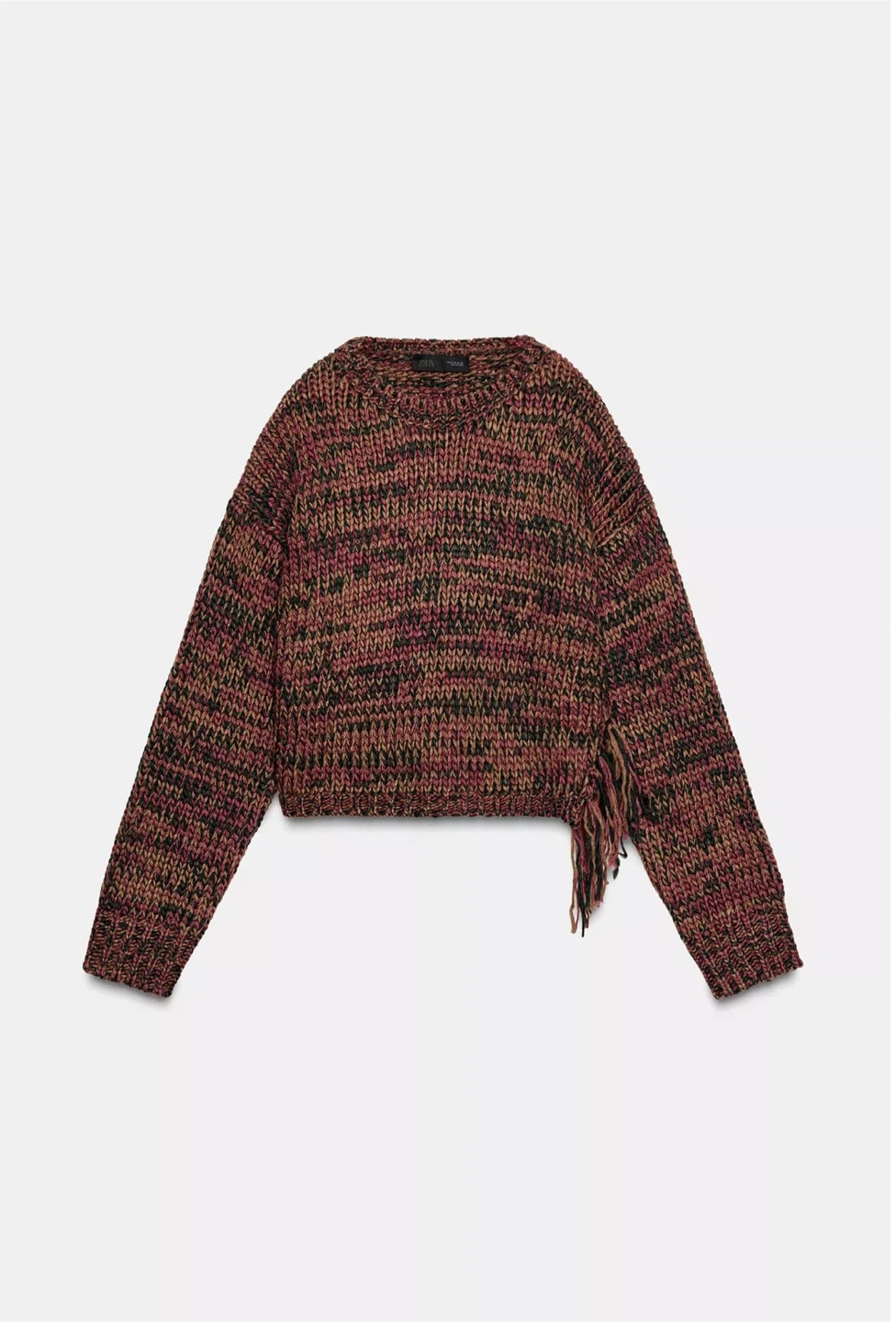 Cozy Knit Sweater with Fringe - Size S