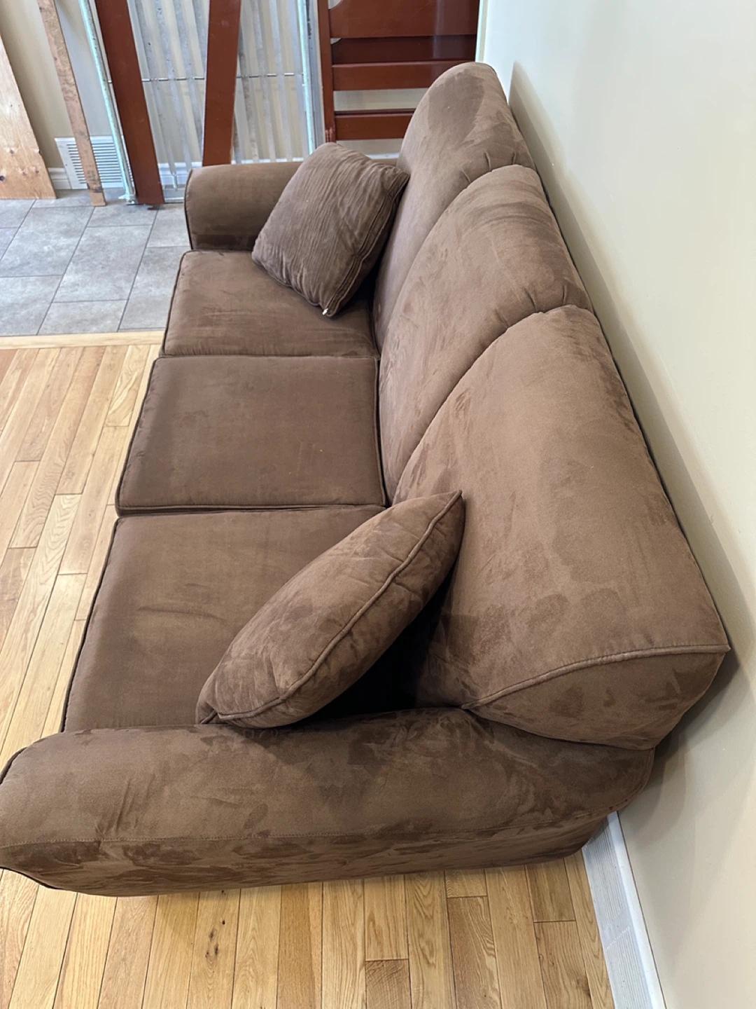 Like New Modern Brown Microsuede Sofa (CAN DELIVER - photo 5
