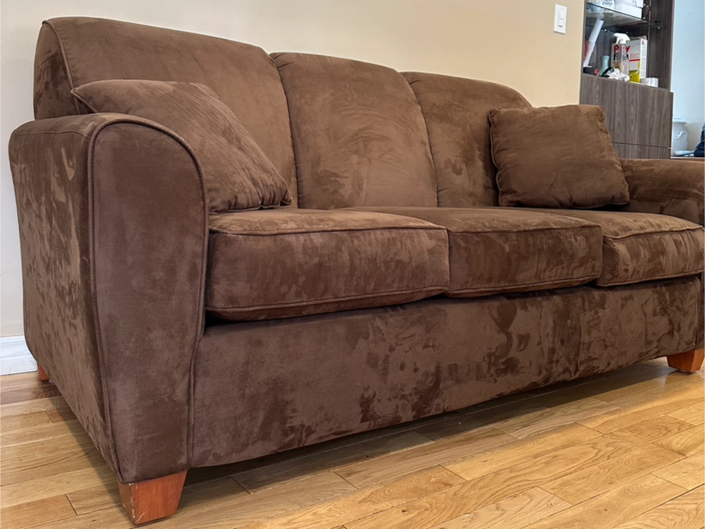 Like New Modern Brown Microsuede Sofa (CAN DELIVER - photo 4