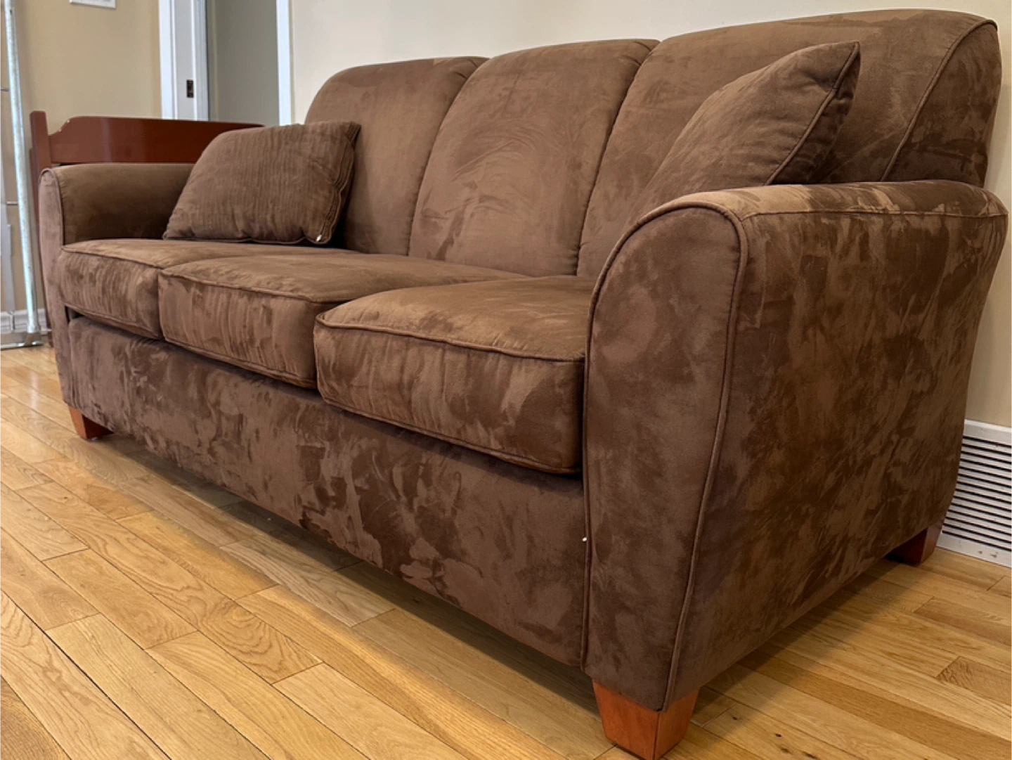 Like New Modern Brown Microsuede Sofa (CAN DELIVER - photo 3