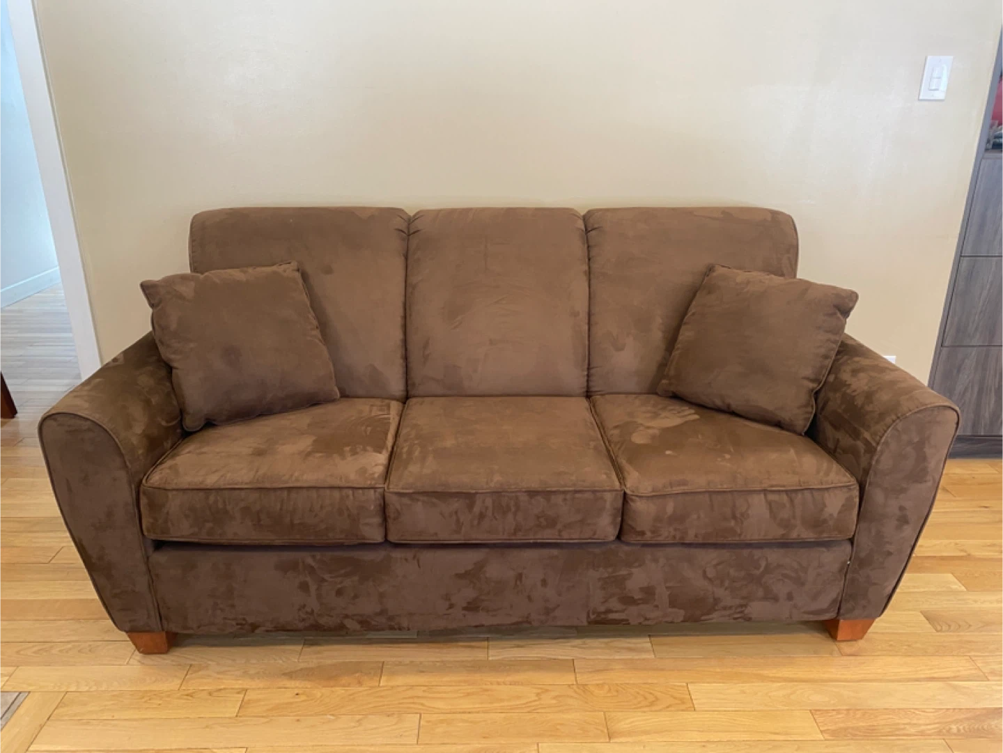 Like New Modern Brown Microsuede Sofa (CAN DELIVER
