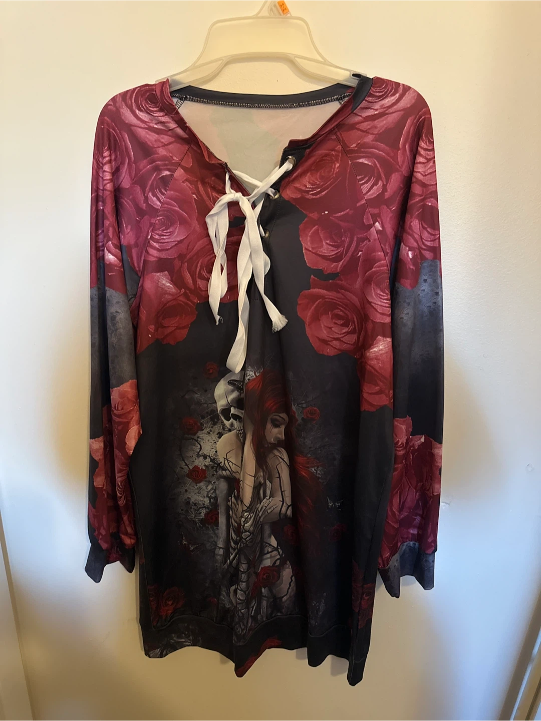 Gothic Rose Skeleton Print Lace-Up Dress - photo 2