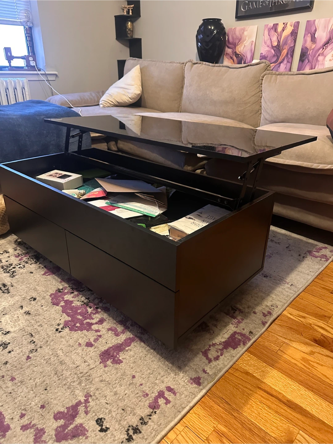 Black Lift-Top Coffee Table with Storage - photo 2