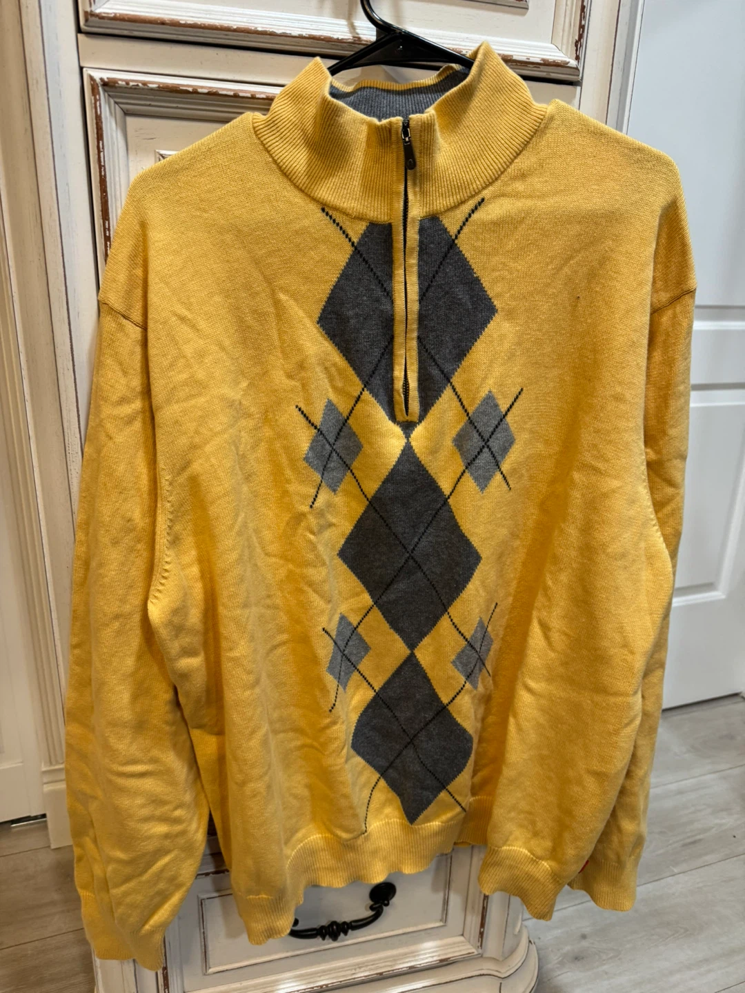 IZOD Yellow Argyle Quarter-Zip Pullover Sweater