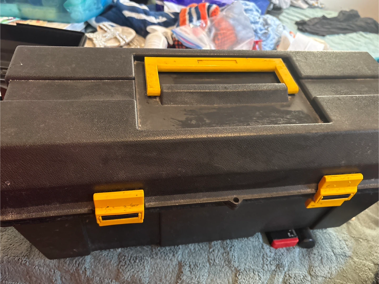 Black Plastic Toolbox with Yellow Accents