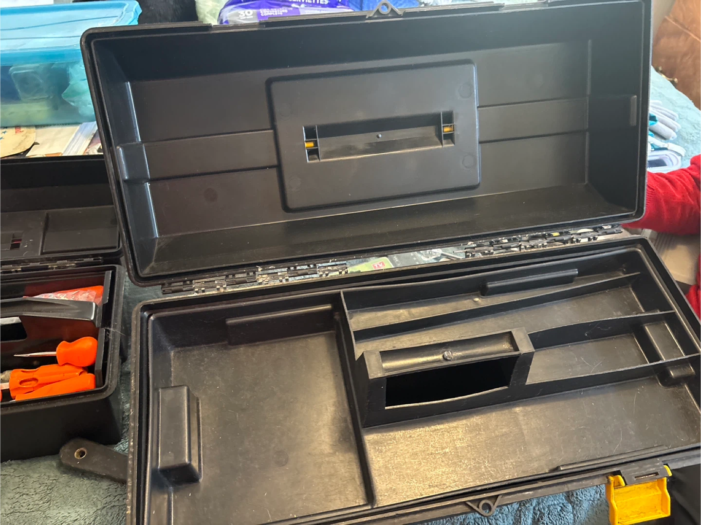 Black Plastic Toolbox with Yellow Accents - photo 2