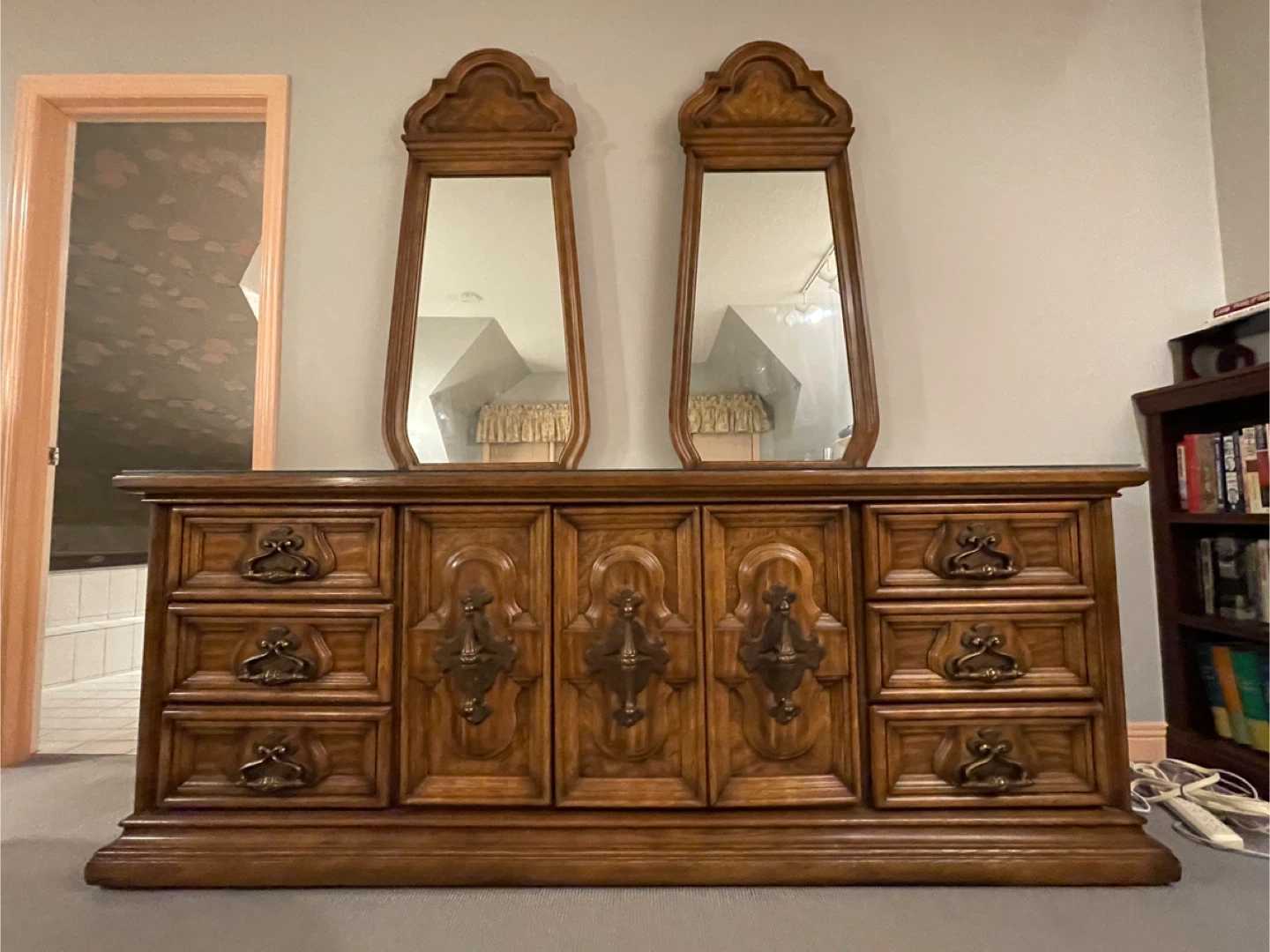 Vintage Wooden Dresser with Two Mirrors