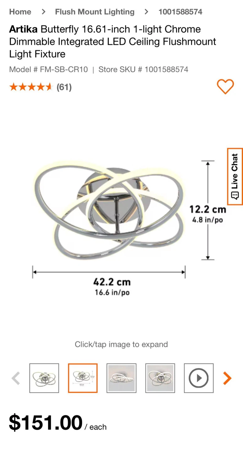Artika Butterfly 16.61" LED Dimmable Flushmount Light Fixture