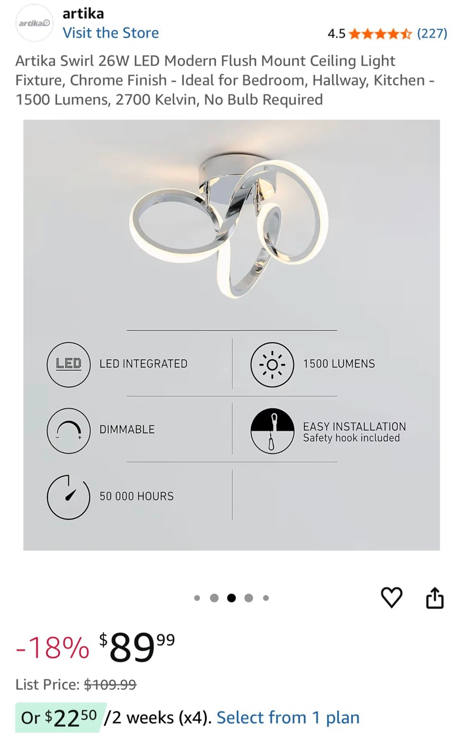 Artika Swirl 26W LED Flush Mount Ceiling Light Fixture - Chrome - photo 3