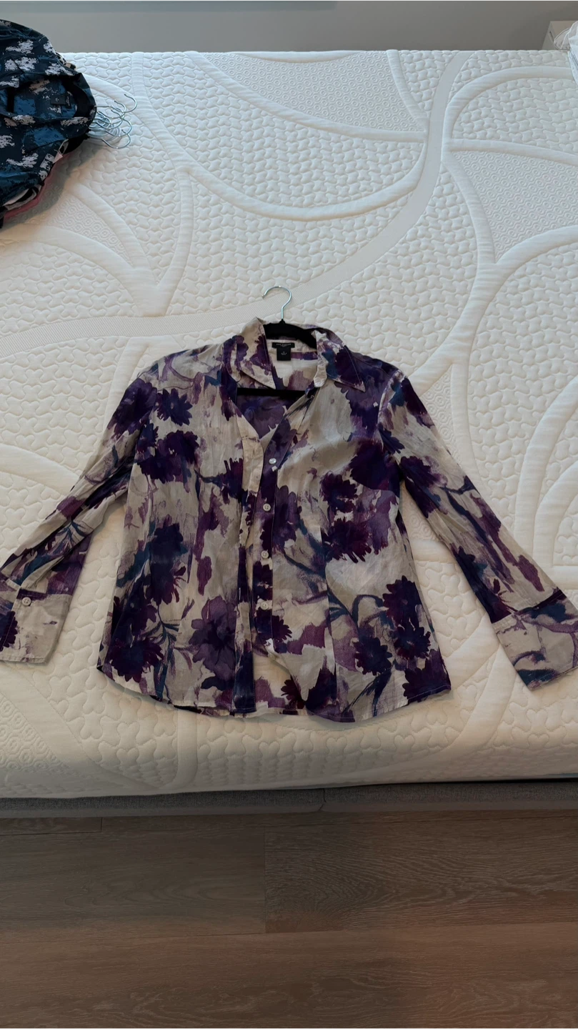 Ann Taylor Purple Floral Button-Up Shirt