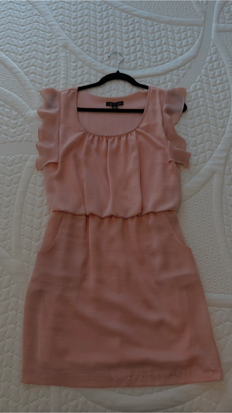 Pink Chiffon Ruffle Sleeve Dress