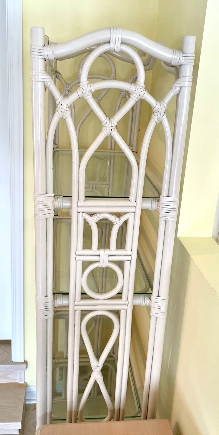 Cream Rattan and Glass Shelf Unit