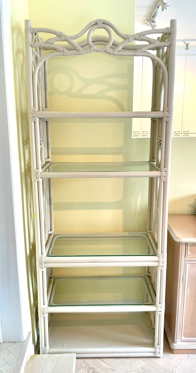 Cream Rattan and Glass Shelf Unit - photo 2