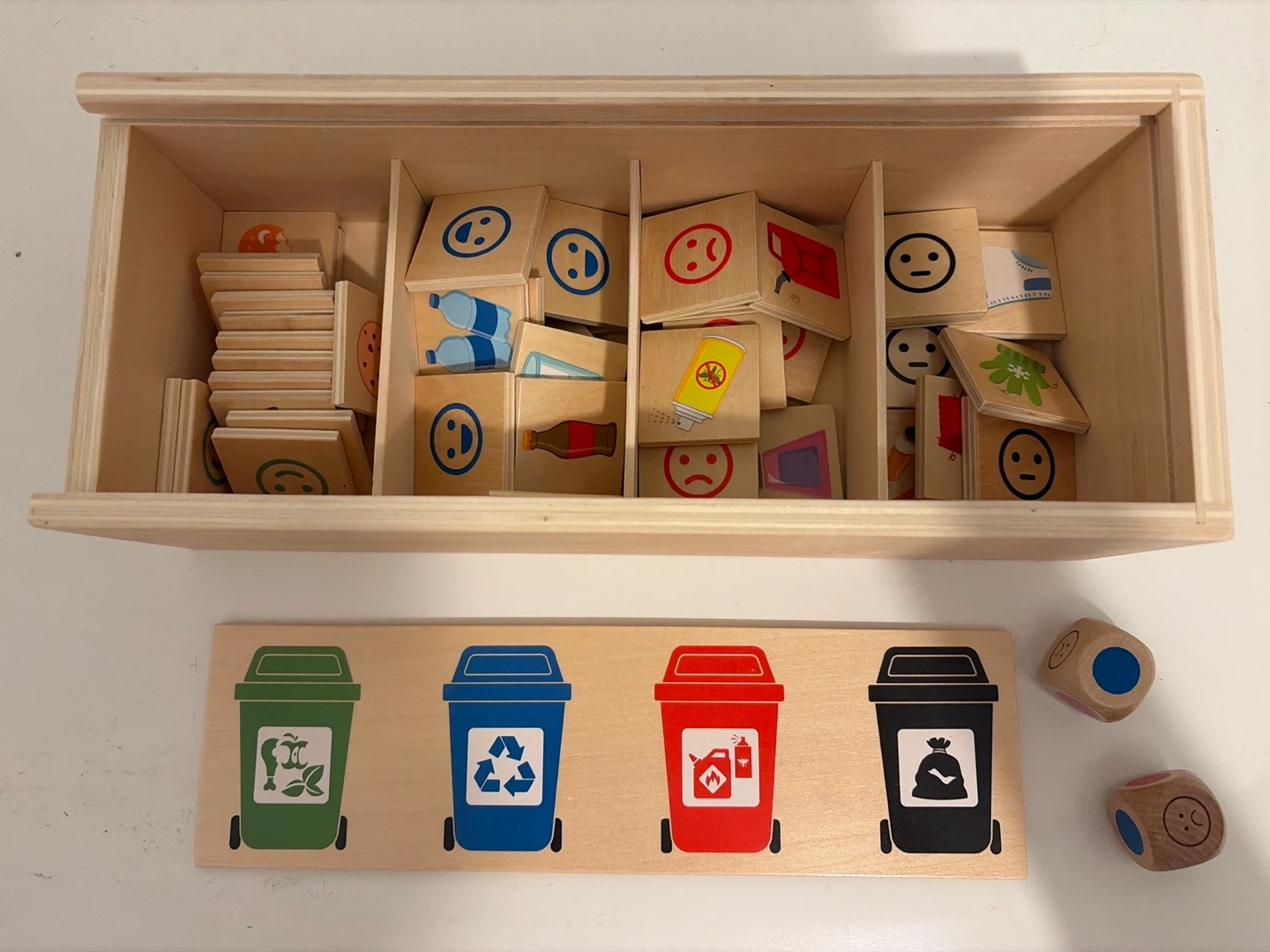 Wooden Sorting Toy - Recycling Bins