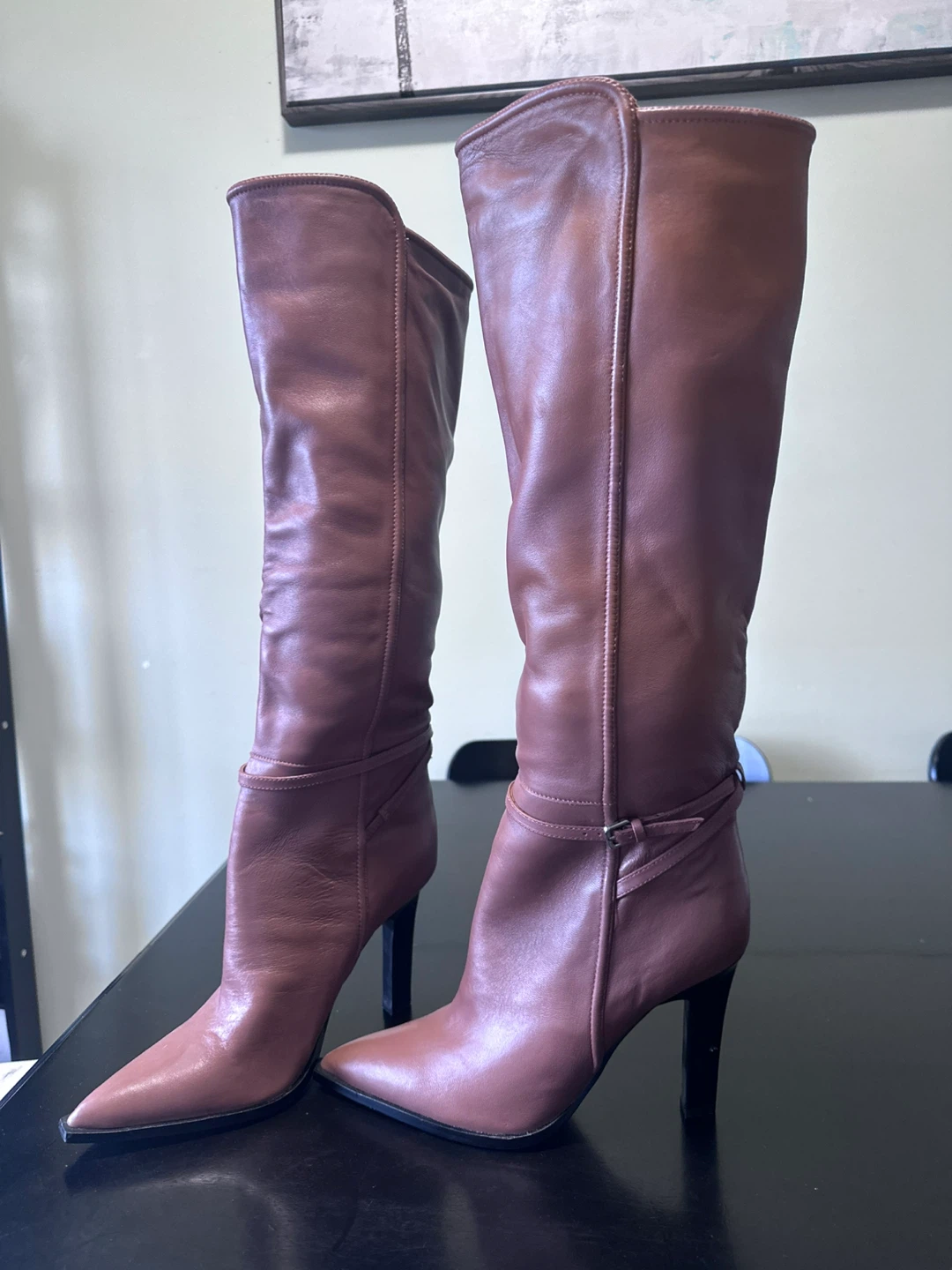 ADA Knee-Leather Knee High Boots - Tan - Size 39