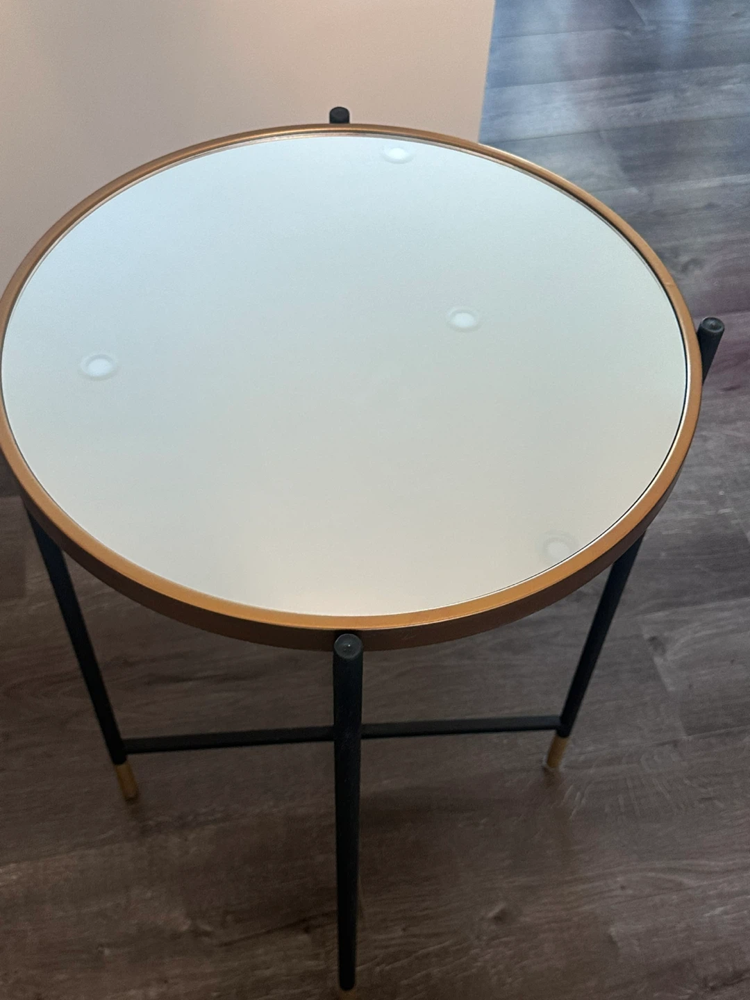 Round Mirrored Accent Table with Gold Trim - photo 3