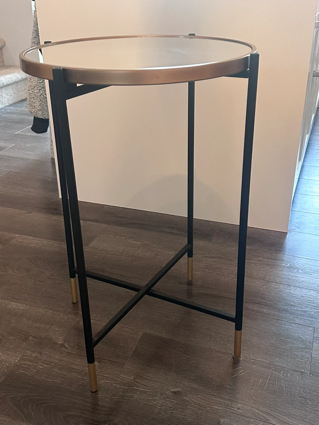 Round Mirrored Accent Table with Gold Trim - photo 2