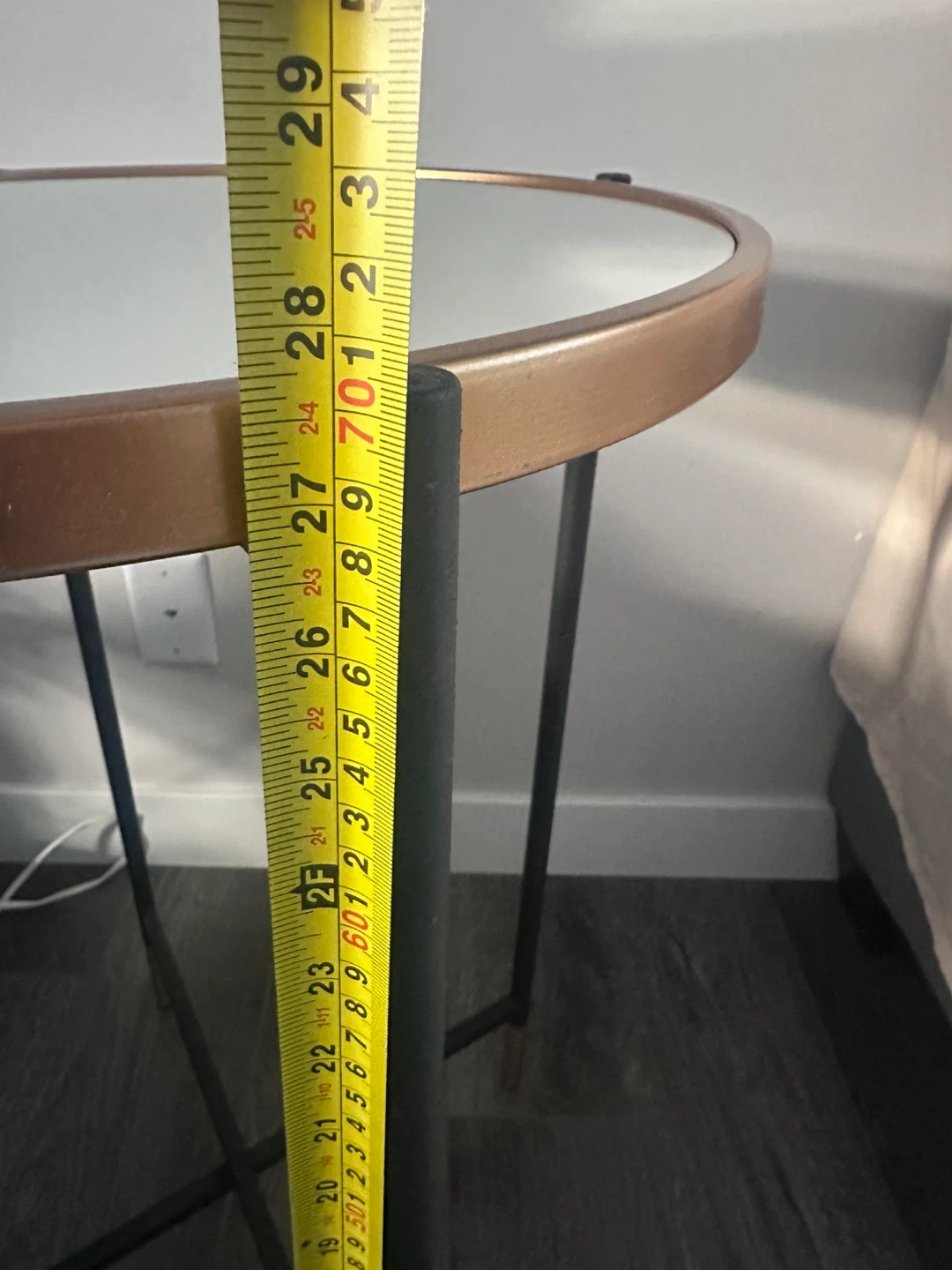 Round Mirrored Accent Table with Gold Trim - photo 5