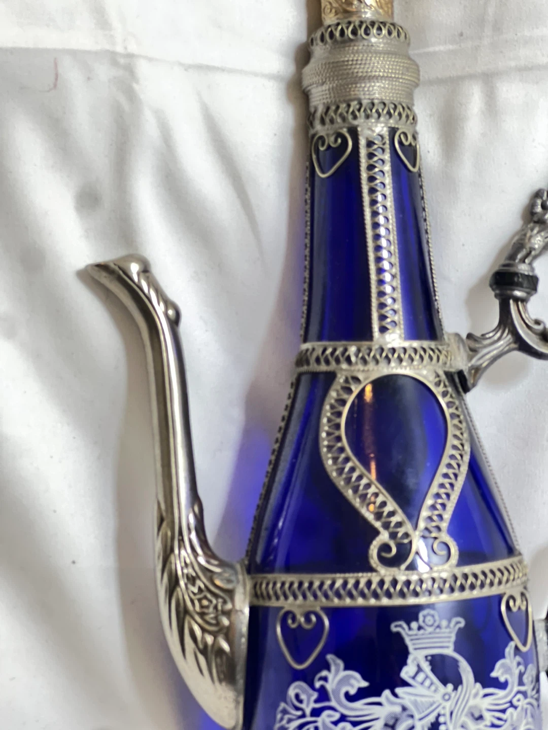 Decorative Blue Glass and Metal Pitcher - photo 3