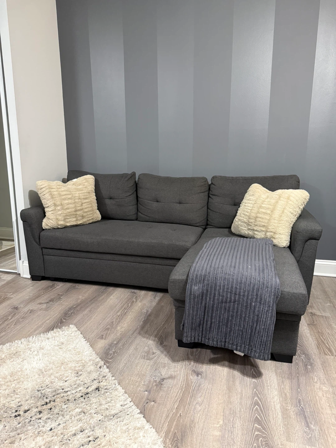 Dark Gray Sectional Sofa Bed with Chaise