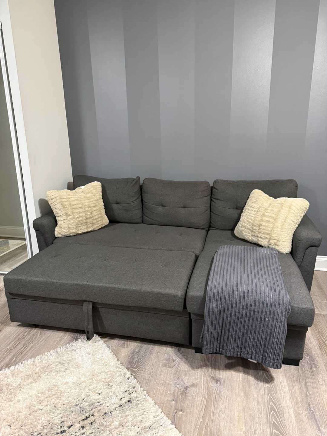 Dark Gray Sectional Sofa Bed with Chaise - photo 2