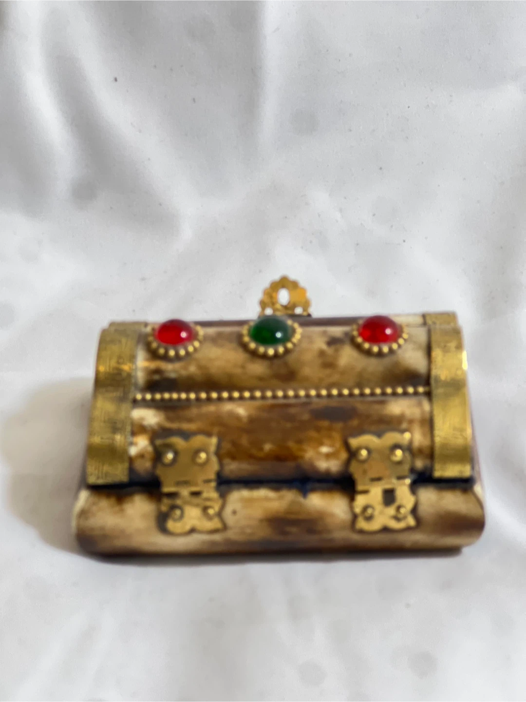 Ornate Trinket Box with Gems and Brass Accents