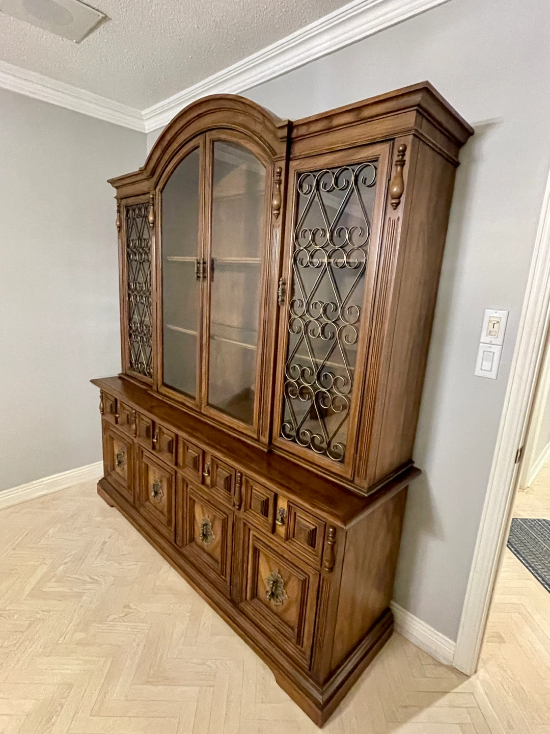 Vintage Wooden China Cabinet with Glass Doors - photo 2