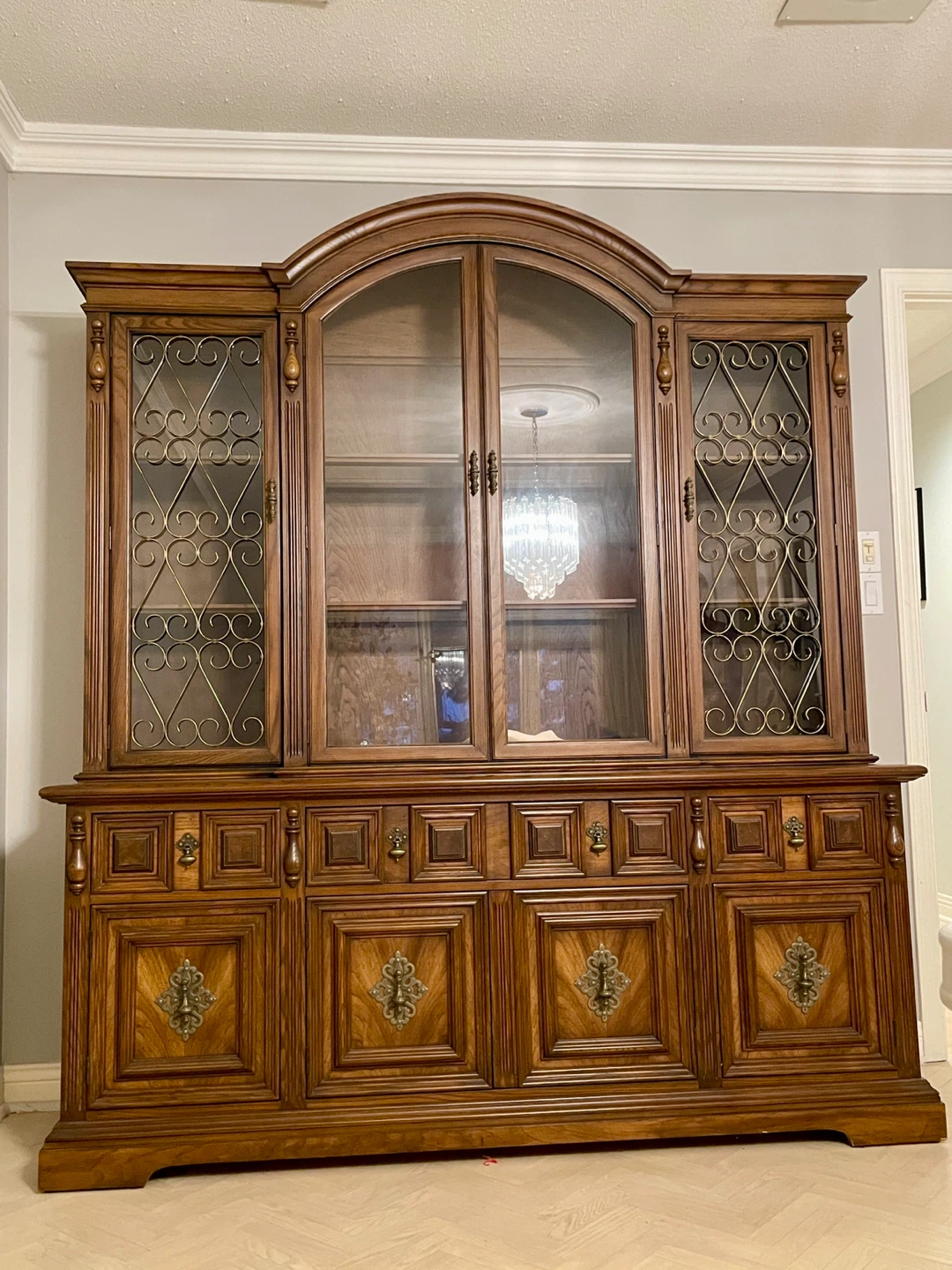 Vintage Wooden China Cabinet with Glass Doors