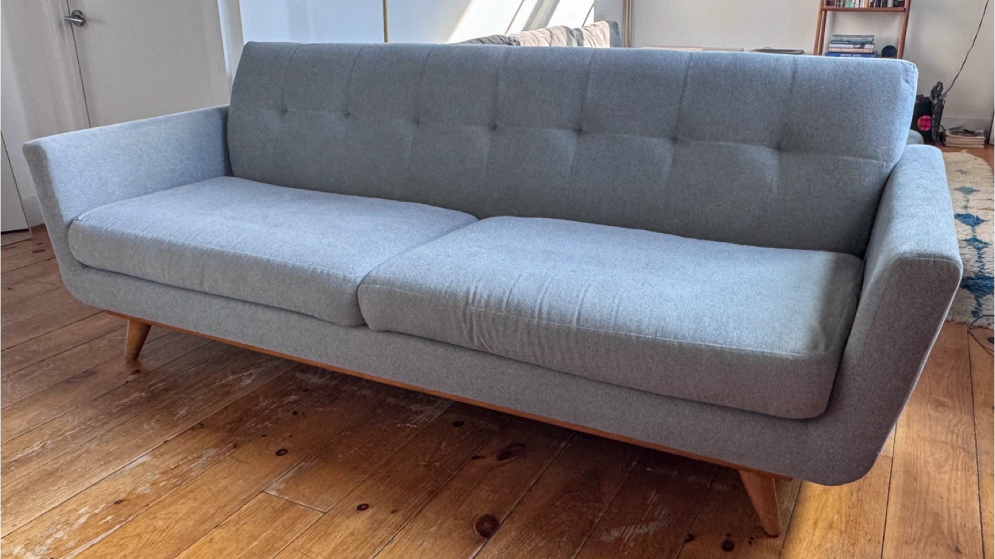 Mid Century Modern Couch - Gray Fabric, Acorn Wood Base - photo 5