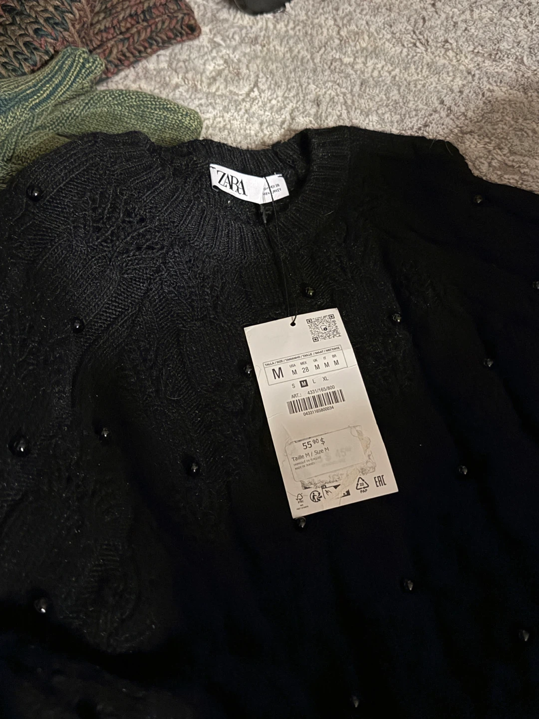 Black Embellished Cropped Sweater with Tie - photo 3