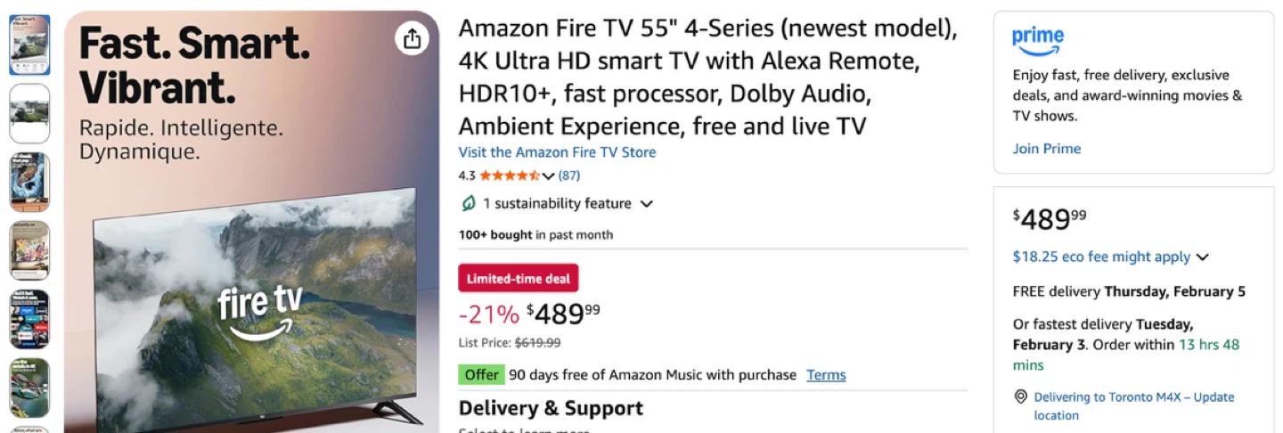 Amazon Fire TV 55" 4K, with original box and free wall mount - photo 2