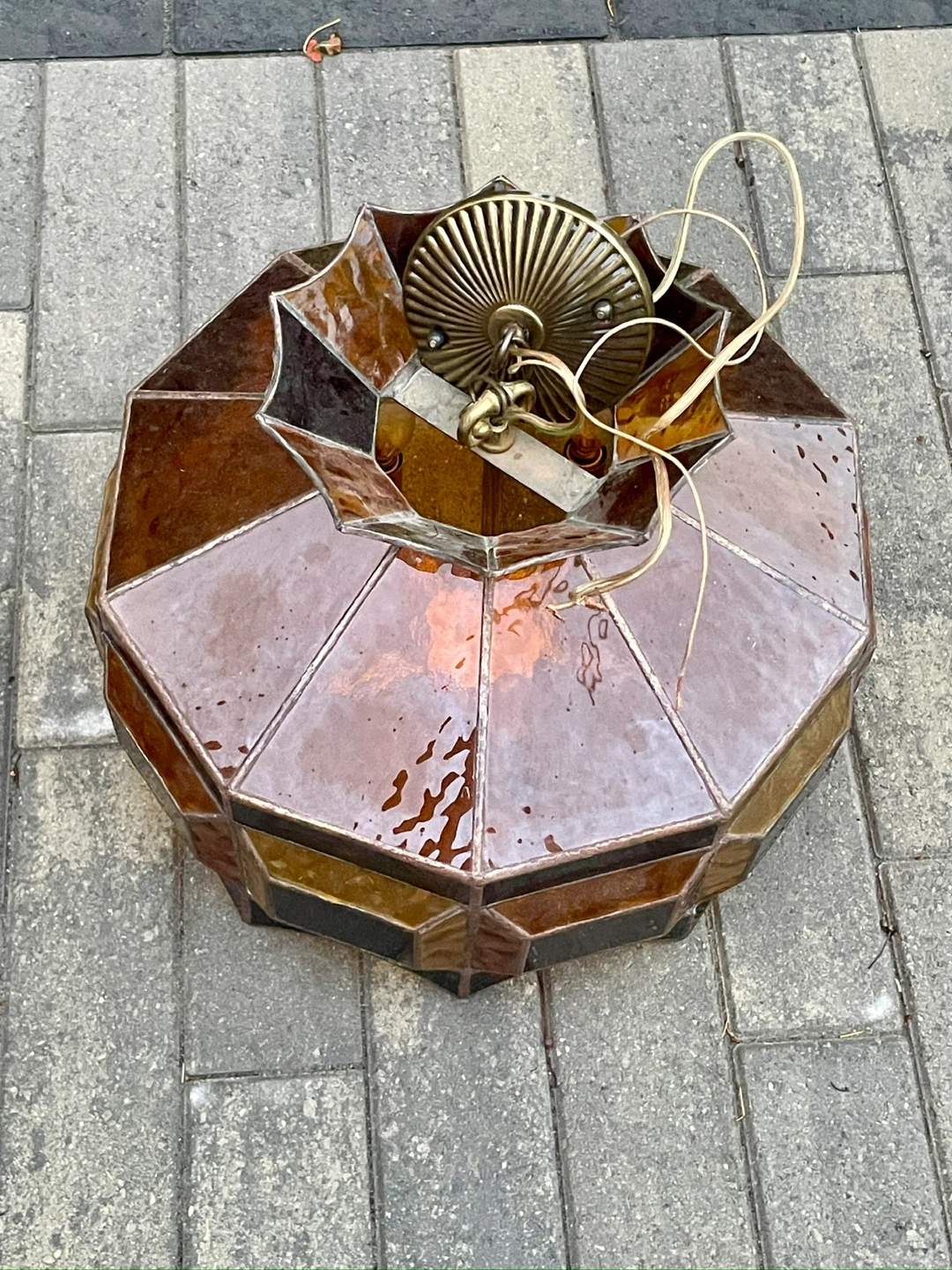 Vintage Amber Stained Glass Pendant Light from the 1970s - photo 3