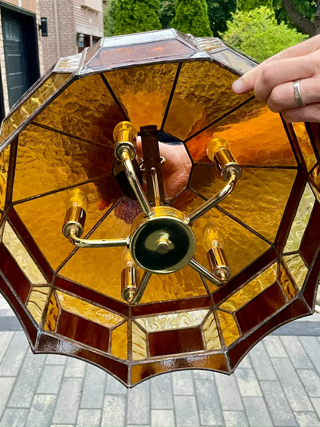 Vintage Amber Stained Glass Pendant Light from the 1970s - photo 4