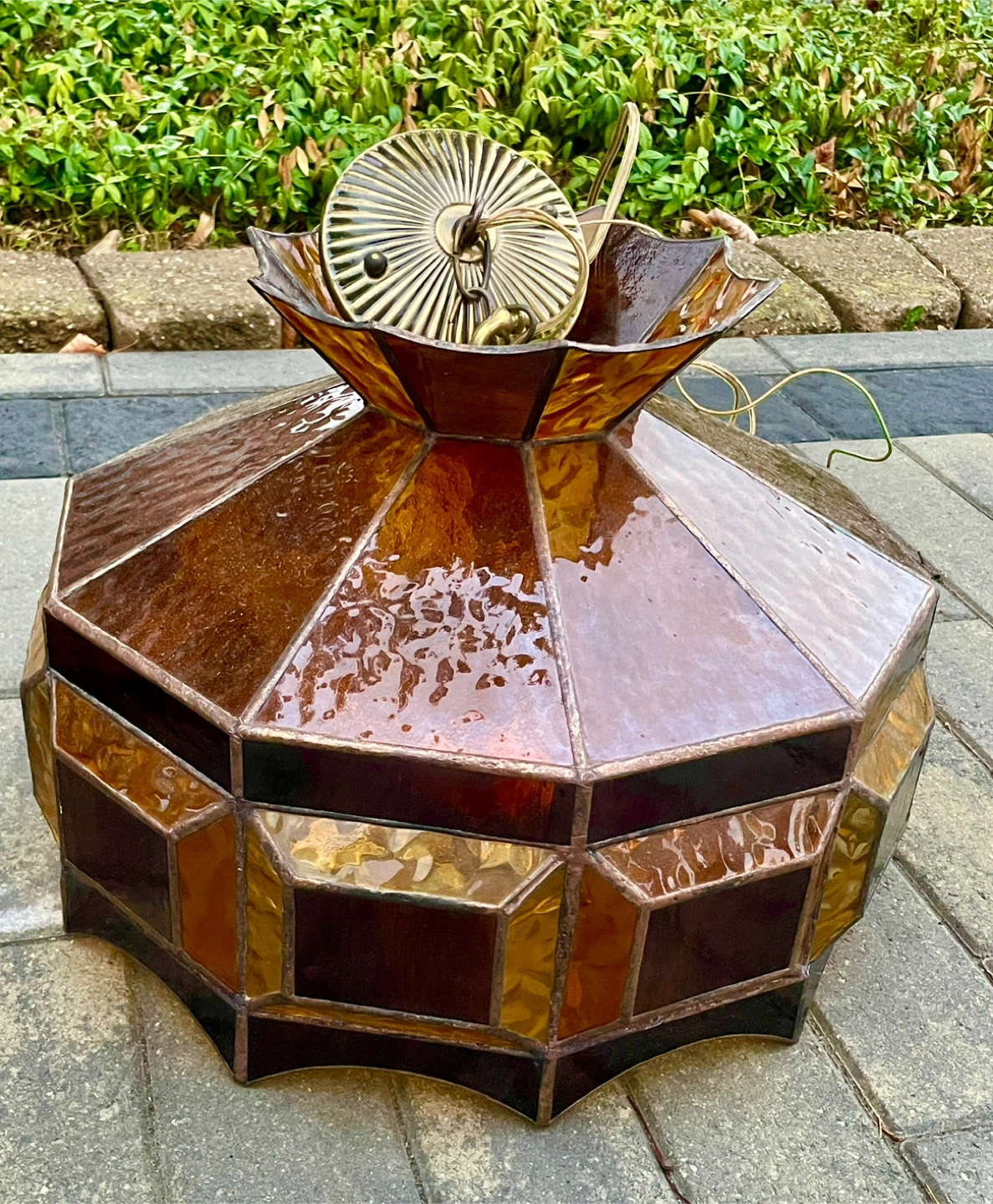 Vintage Amber Stained Glass Pendant Light from the 1970s - photo 2