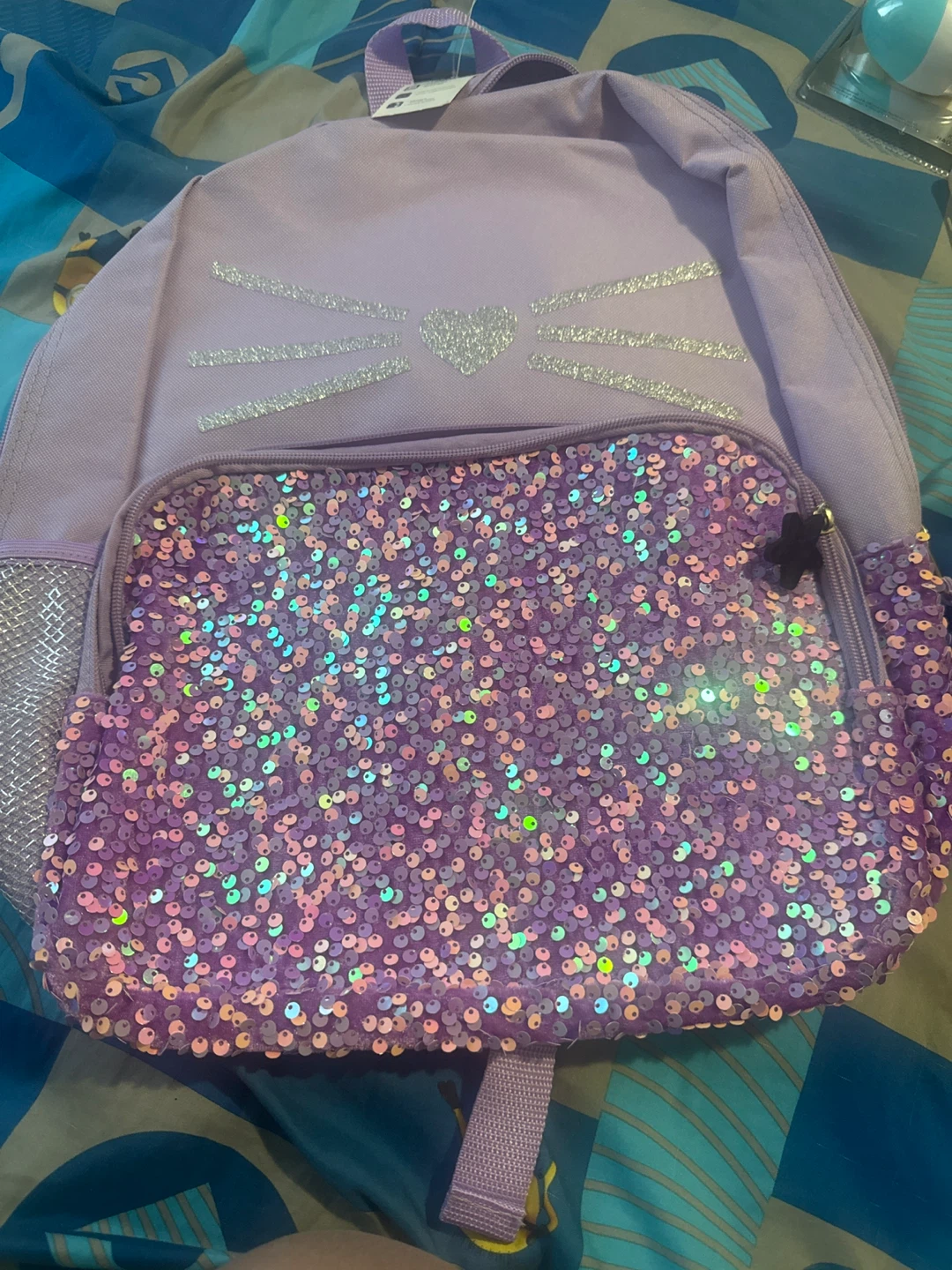 Purple Sequin Cat Face Backpack