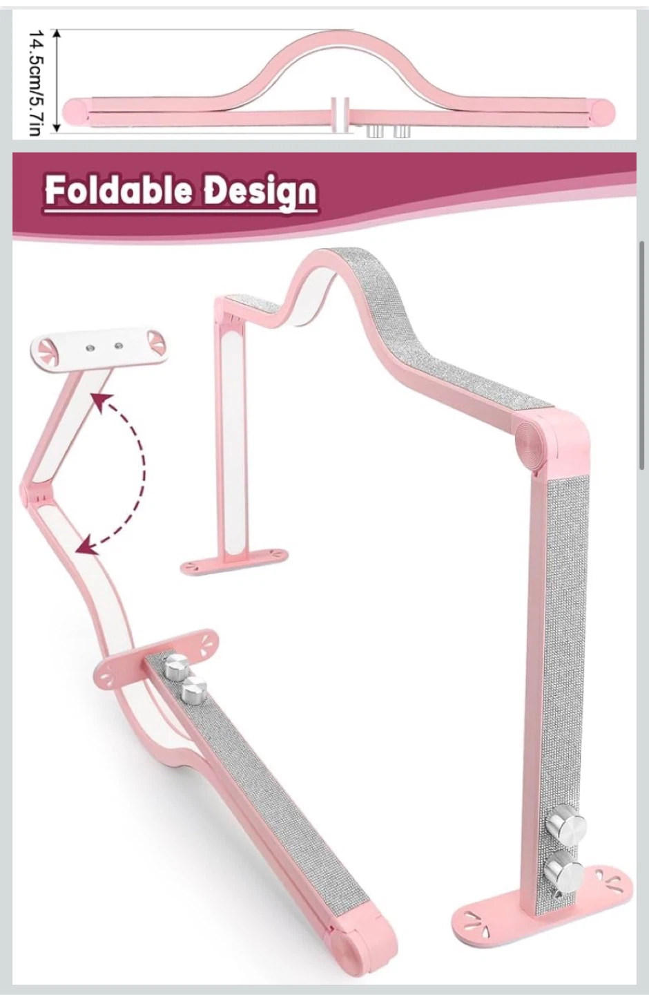 Pink Foldable LED Desk Lamp with Phone Stand