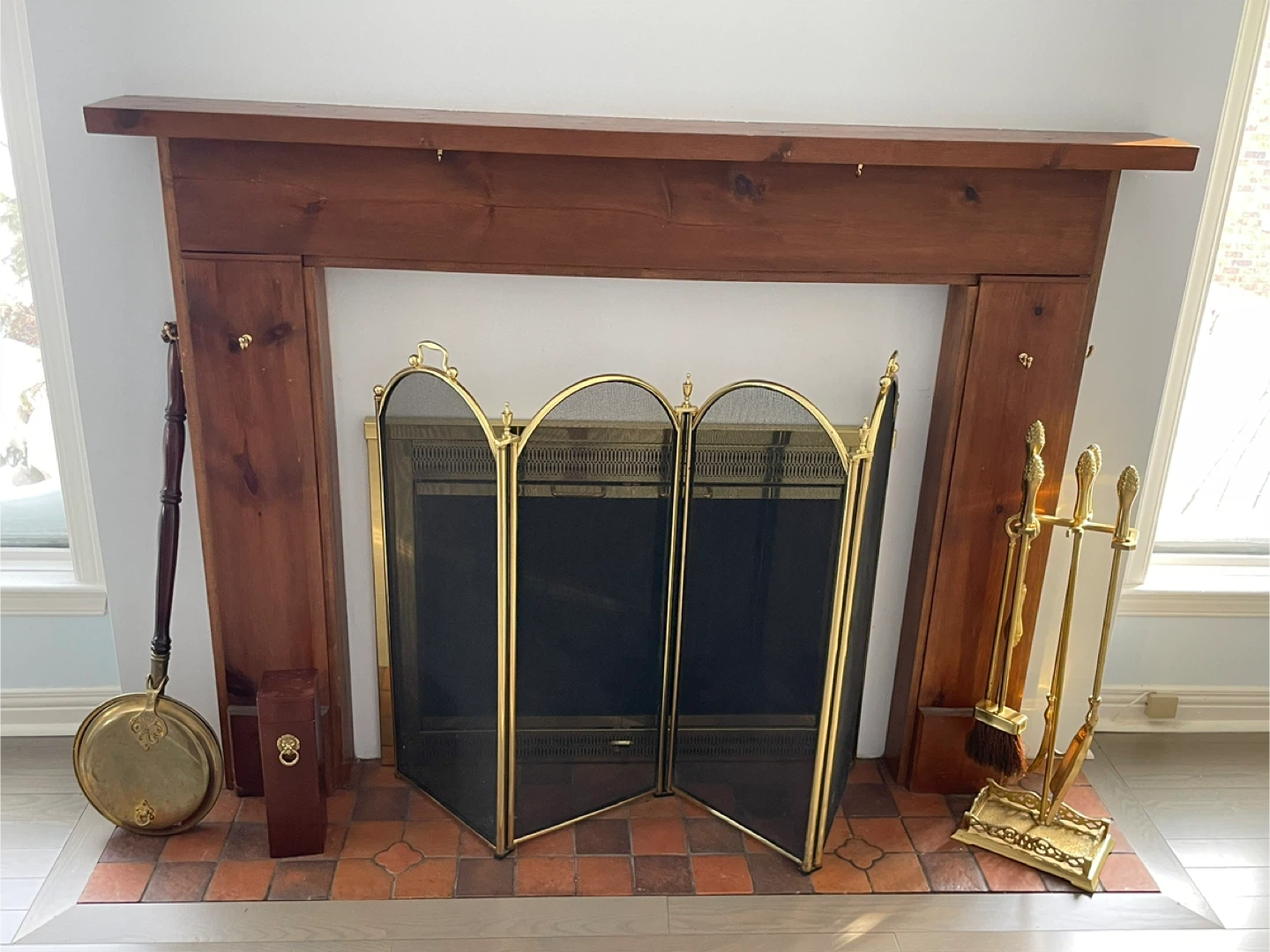 Beautiful Brass Fireplace Screen and Tools Set